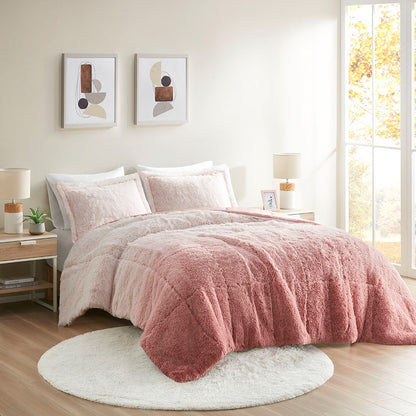 Full/Queen Ombre Shaggy Long Fur Comforter Mini Set