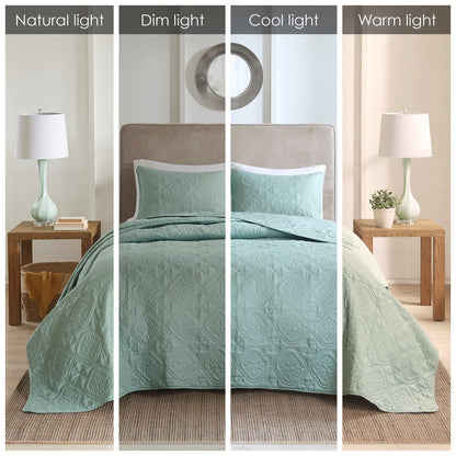 King/Cal King Reversible Bedspread Set - Seafoam Green Microfiber