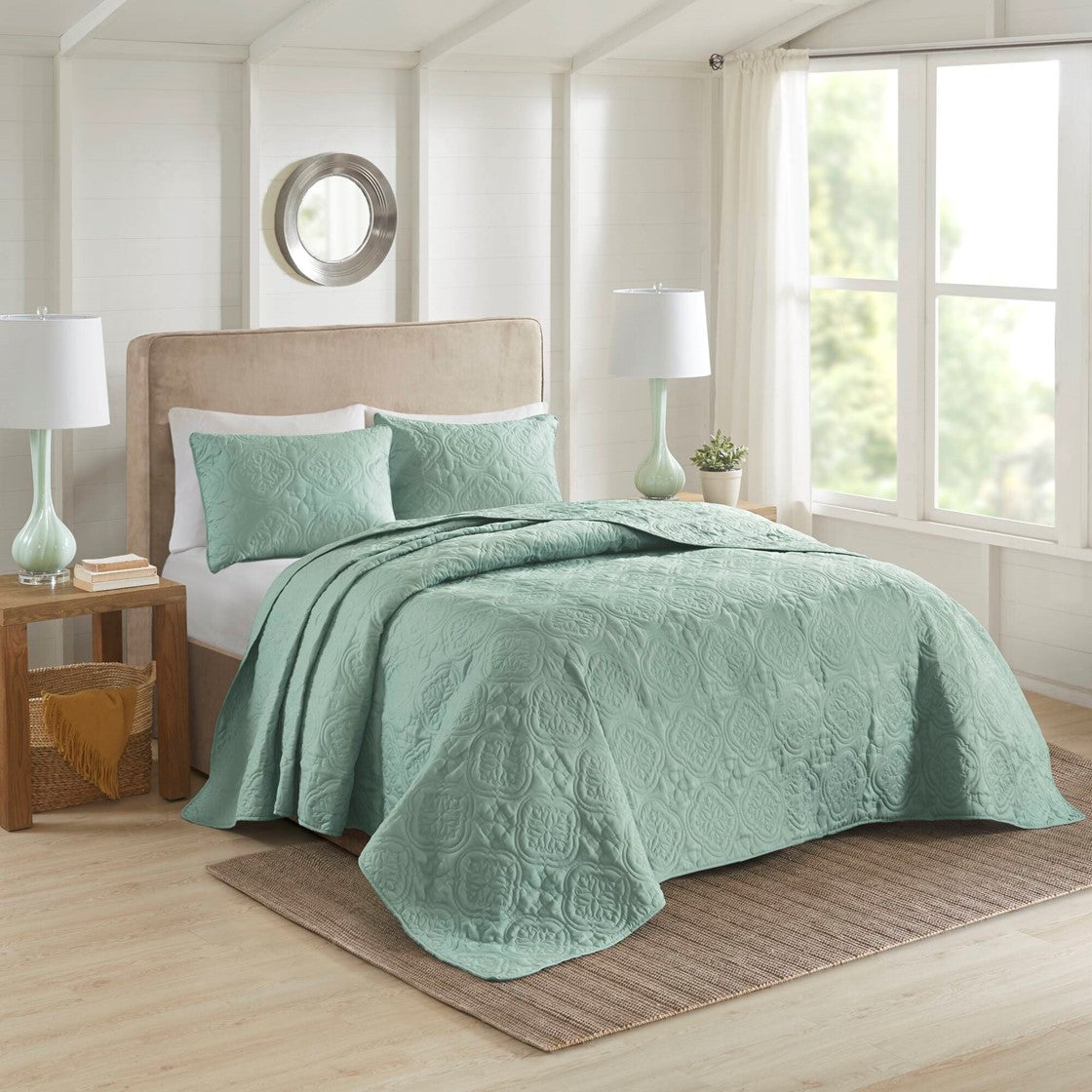 King/Cal King Reversible Bedspread Set - Seafoam Green Microfiber