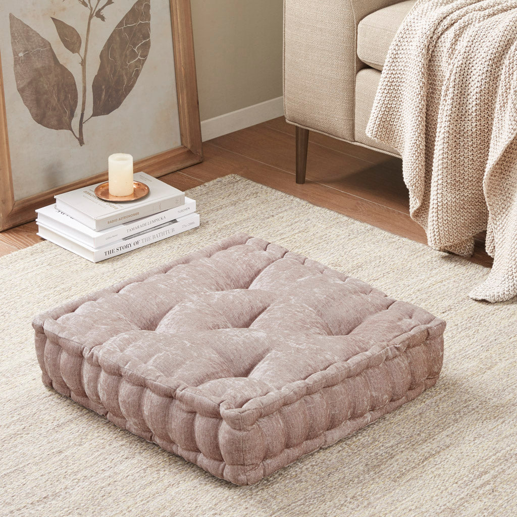Blush Polyester Chenille Floor Pillow Cushion 20x20"