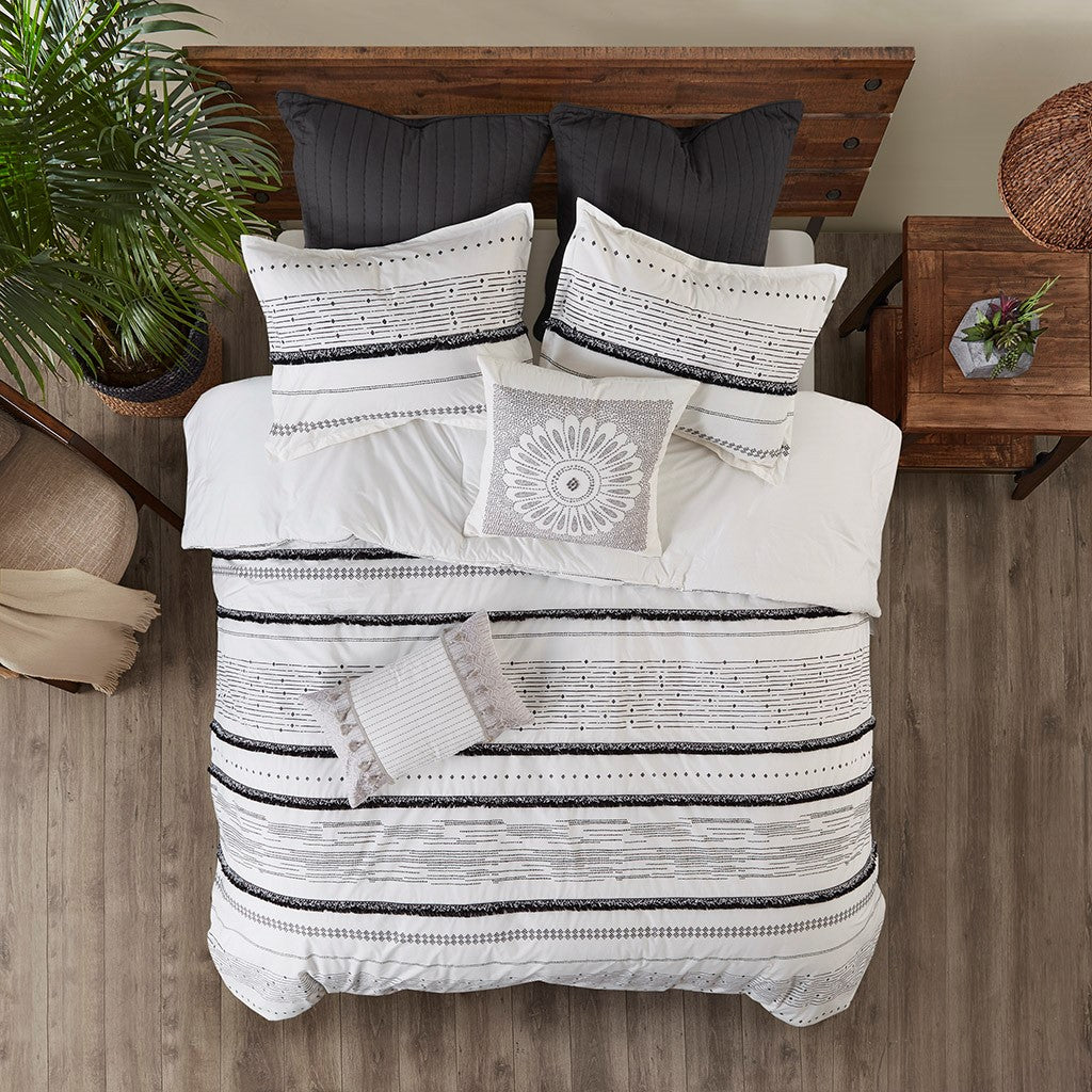 Queen Cotton Comforter Set White Black Boho Style
