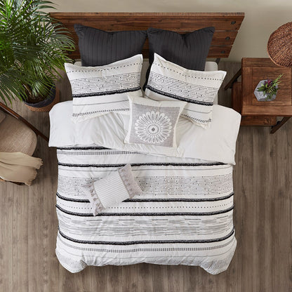 Queen Cotton Comforter Set White Black Boho Style