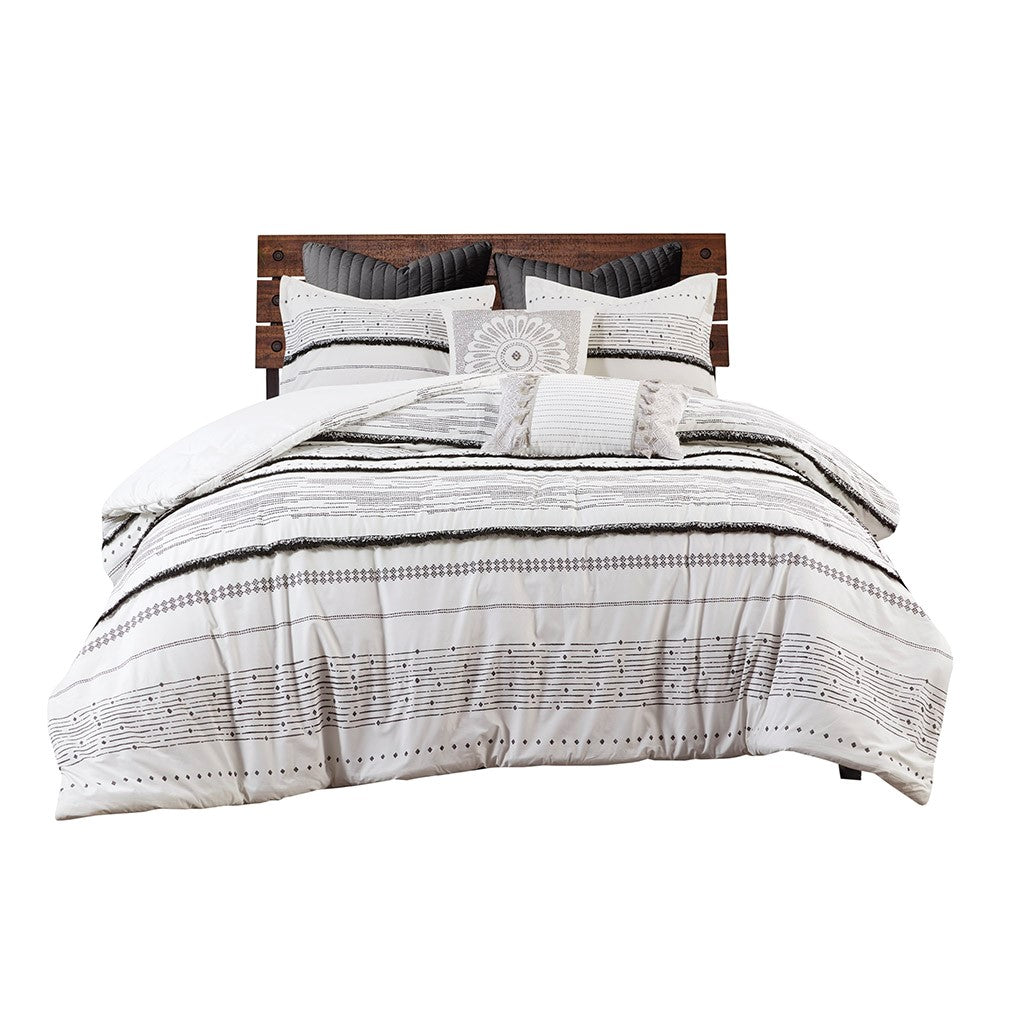 Queen Cotton Comforter Set White Black Boho Style