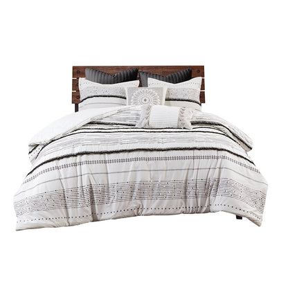 Queen Cotton Comforter Set White Black Boho Style