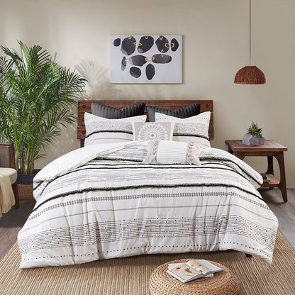 Queen Cotton Comforter Set White Black Boho Style