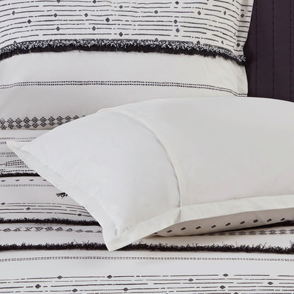 Queen Cotton Comforter Set White Black Boho Style