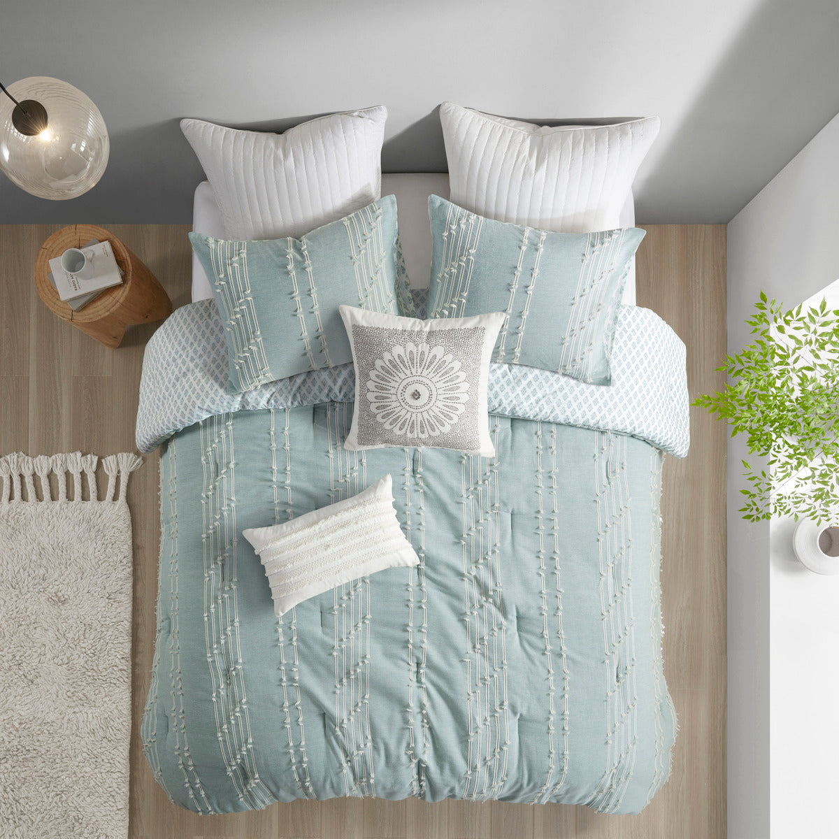 Aqua Cotton Jacquard Comforter Set - Queen Size Comfort