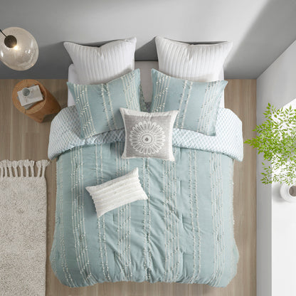 Aqua Cotton Jacquard Comforter Set - Queen Size Comfort