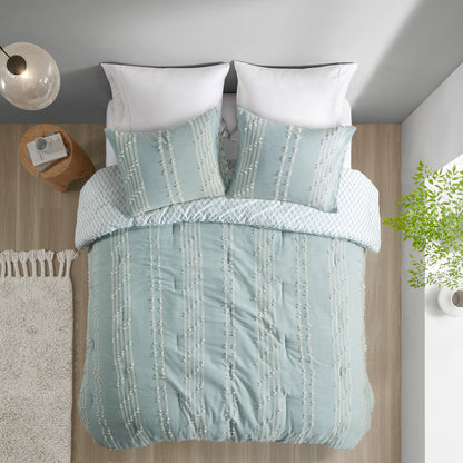 Aqua Cotton Jacquard Comforter Set - Queen Size Comfort