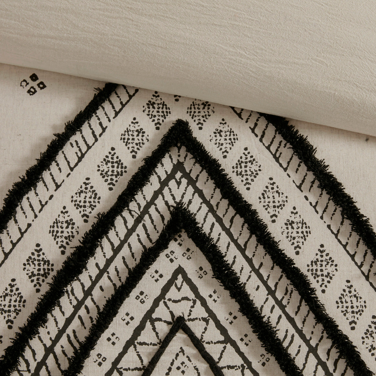 3 Piece Cotton Linen Comforter Set - Queen Size, White+Black
