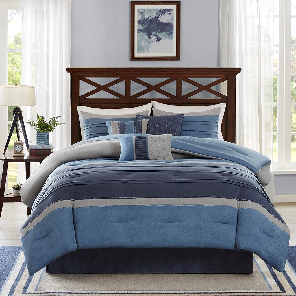 Navy Cal King Microsuede Comforter Set - 7 Piece