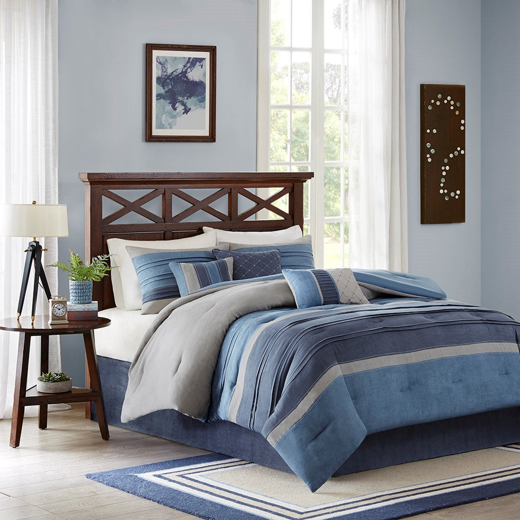 7 Piece Microsuede Comforter Set Navy Cal King