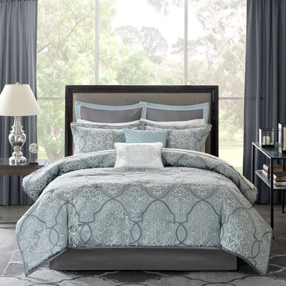 California King Blue Cotton Comforter Set 12 Piece