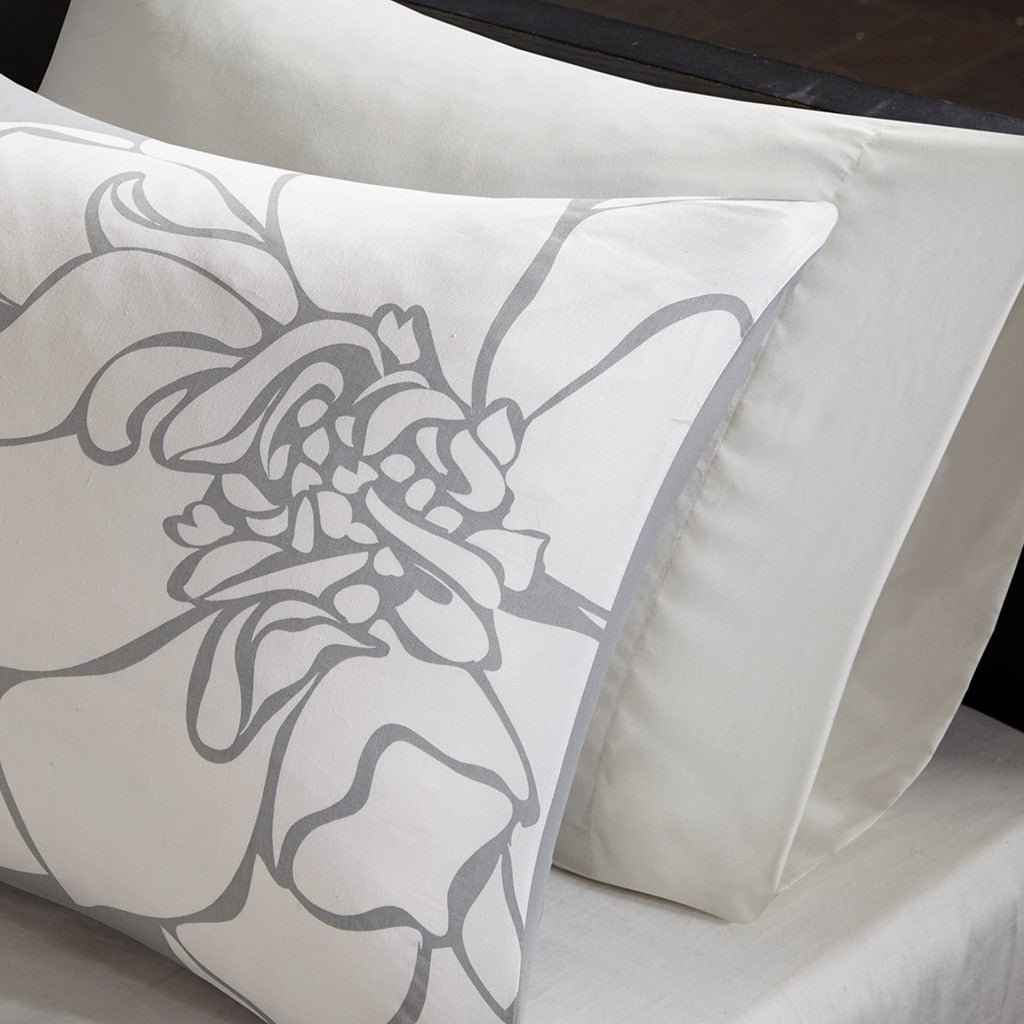 Twin Grey Peach Polyester Comforter Set with Bed Skirt
