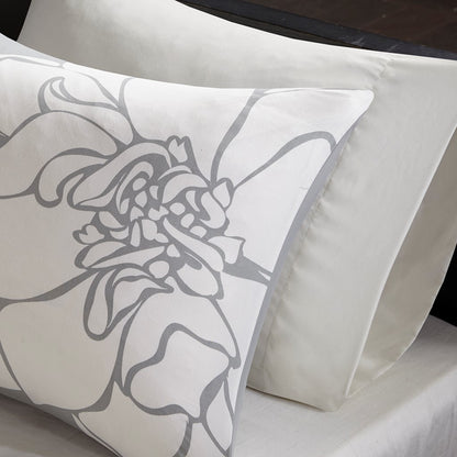 Twin Grey Peach Polyester Comforter Set with Bed Skirt