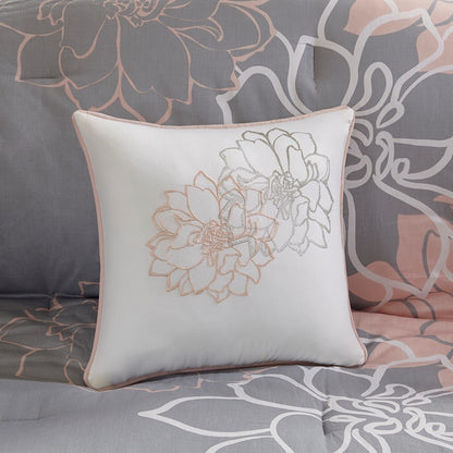 Twin Grey Peach Polyester Comforter Set with Bed Skirt