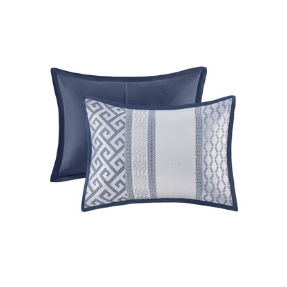 Luxury Navy Queen Comforter Set - 7 Piece Jacquard