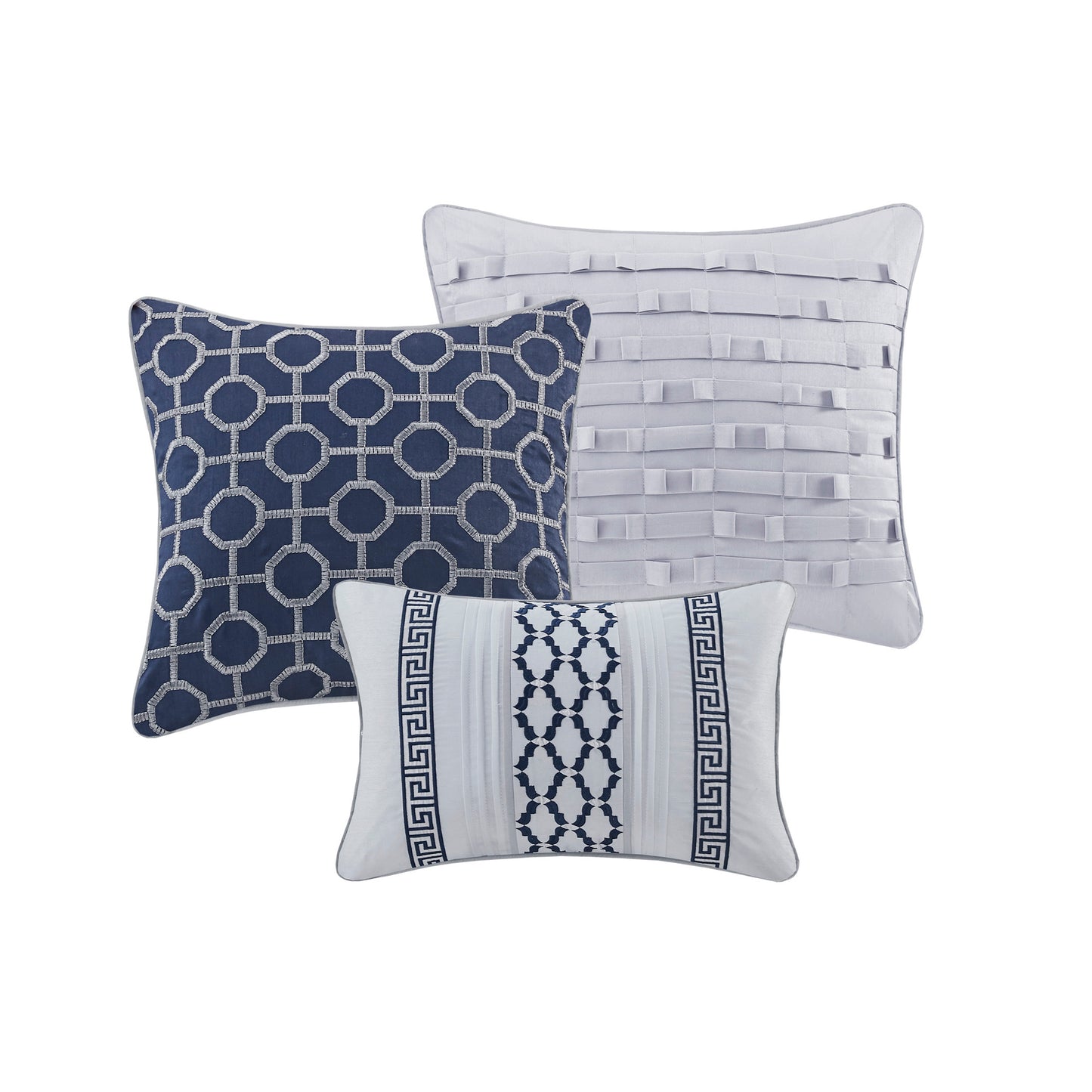 Luxury Navy Queen Comforter Set - 7 Piece Jacquard