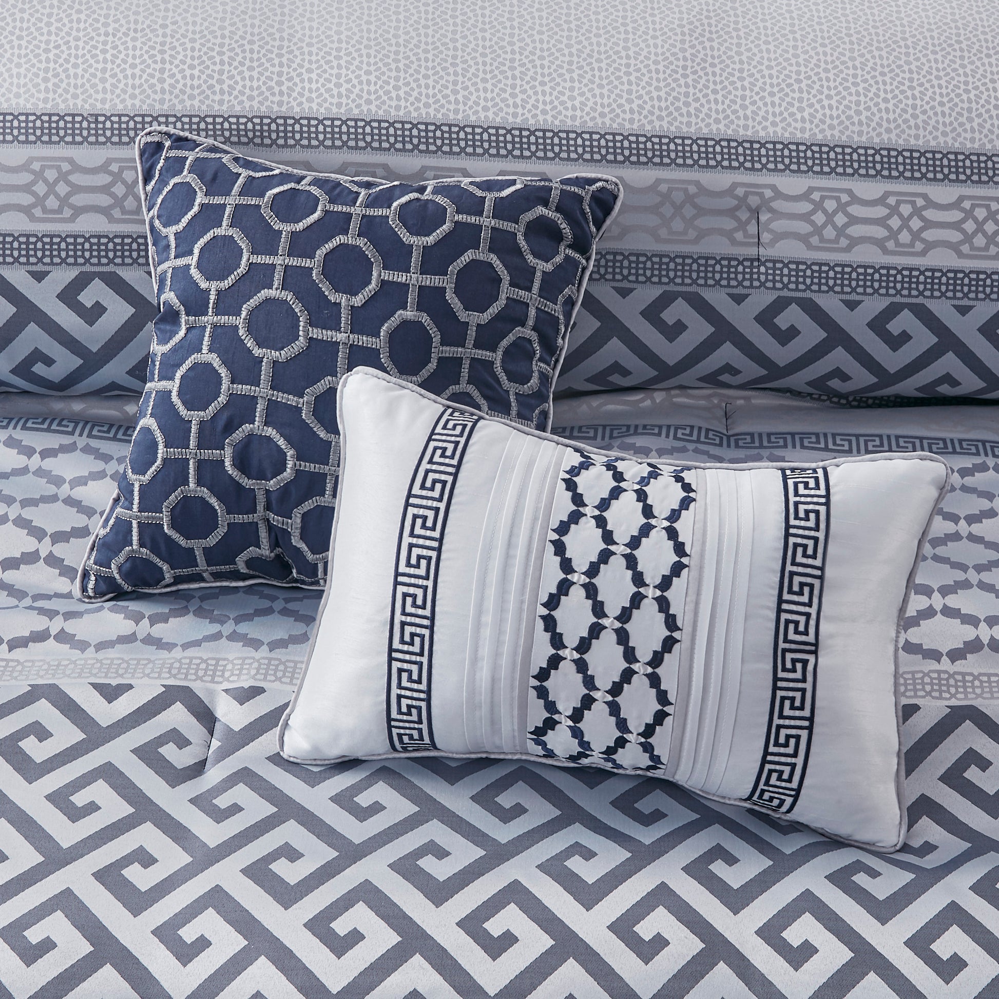 Luxury Navy Queen Comforter Set - 7 Piece Jacquard
