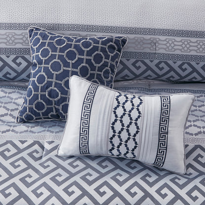 Luxury Navy Queen Comforter Set - 7 Piece Jacquard