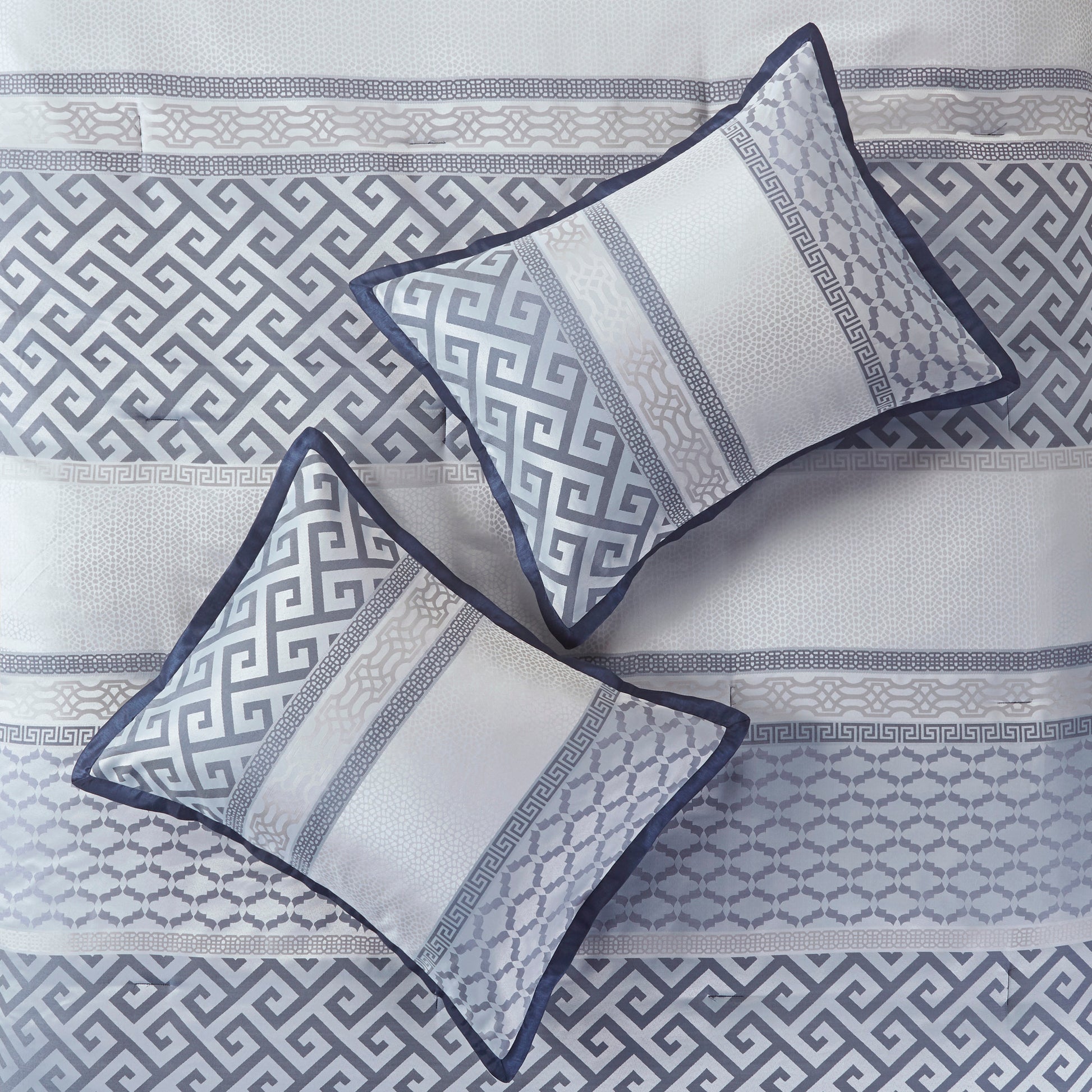 Luxury Navy Queen Comforter Set - 7 Piece Jacquard