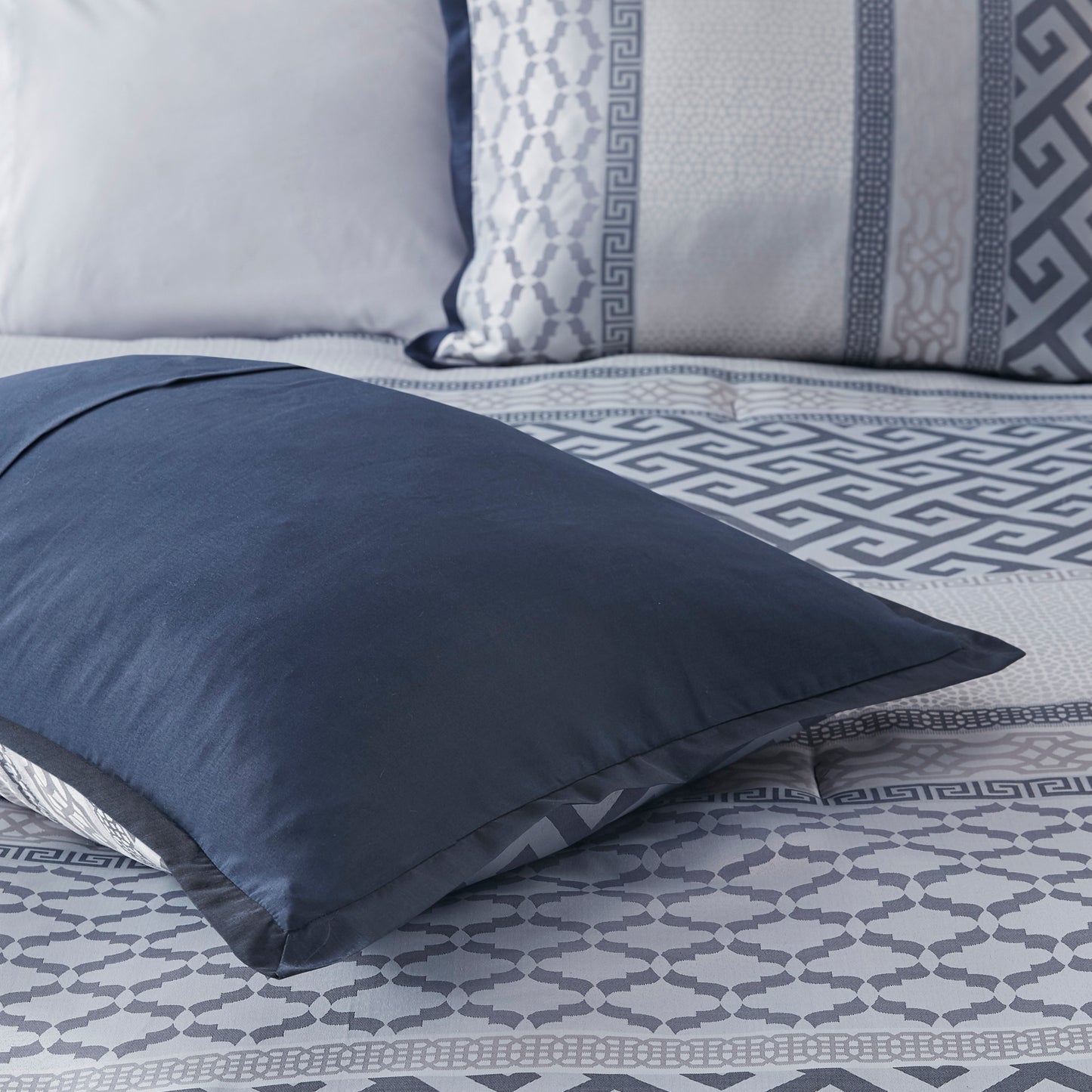 Luxury Navy Queen Comforter Set - 7 Piece Jacquard
