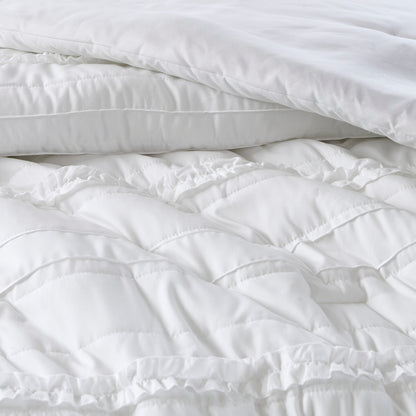 White King Ruffled Comforter Set - 5 Piece Bedding