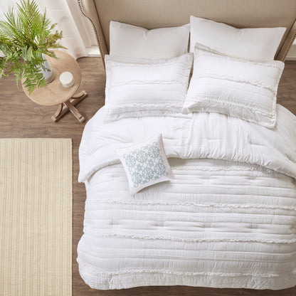 White King Ruffled Comforter Set - 5 Piece Bedding