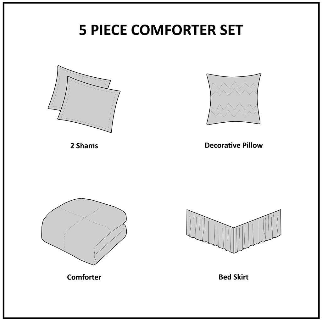 White King Ruffled Comforter Set - 5 Piece Bedding
