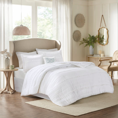 5 Piece   Ruffled Comforter Set White King