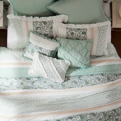Queen Aqua Polyester Comforter Set 9 Piece