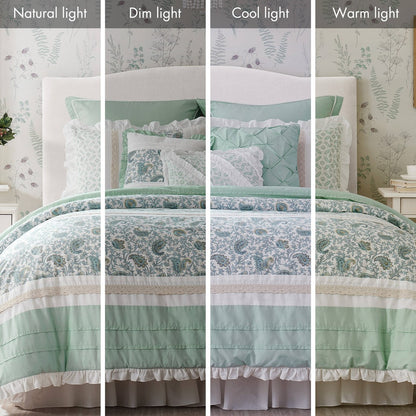 Queen Aqua Polyester Comforter Set 9 Piece