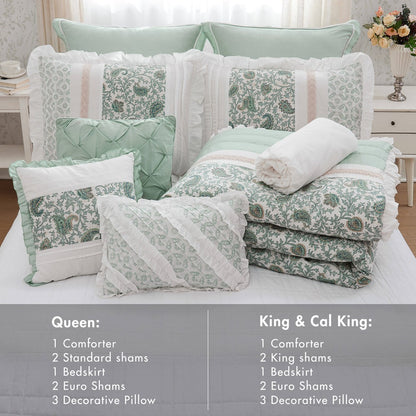 Queen Aqua Polyester Comforter Set 9 Piece