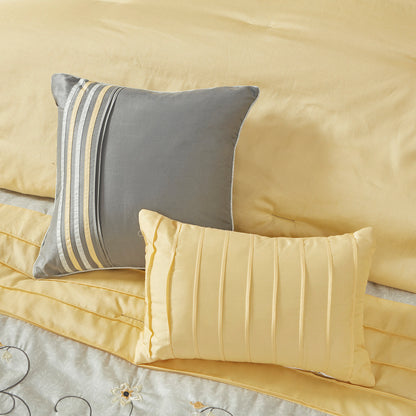 Yellow Queen Comforter Set - 7 Piece Embroidered