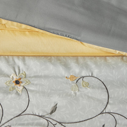 Yellow Queen Comforter Set - 7 Piece Embroidered