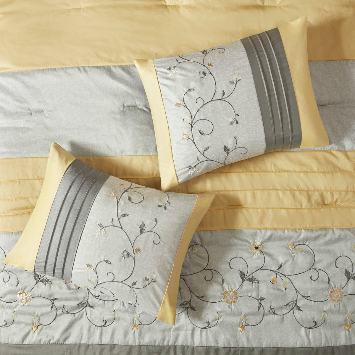Yellow Queen Comforter Set - 7 Piece Embroidered