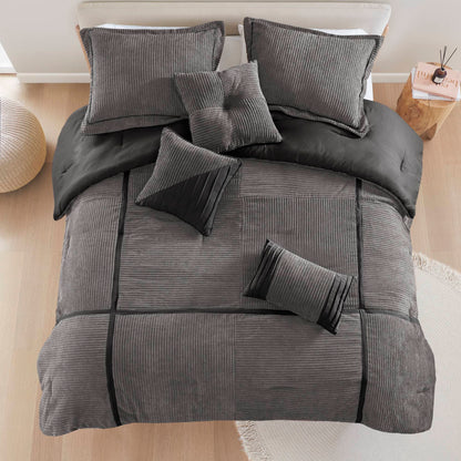 Cal King Grey Micro Corduroy Comforter Set 7 Piece