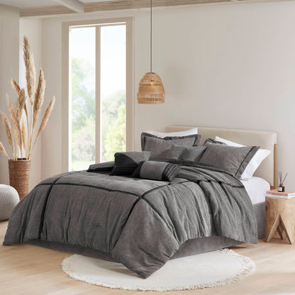 Cal King Grey Micro Corduroy Comforter Set 7 Piece