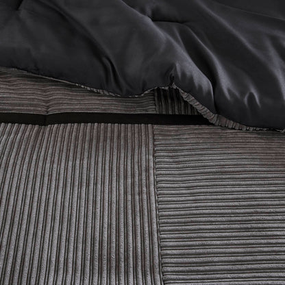 Cal King Grey Micro Corduroy Comforter Set 7 Piece