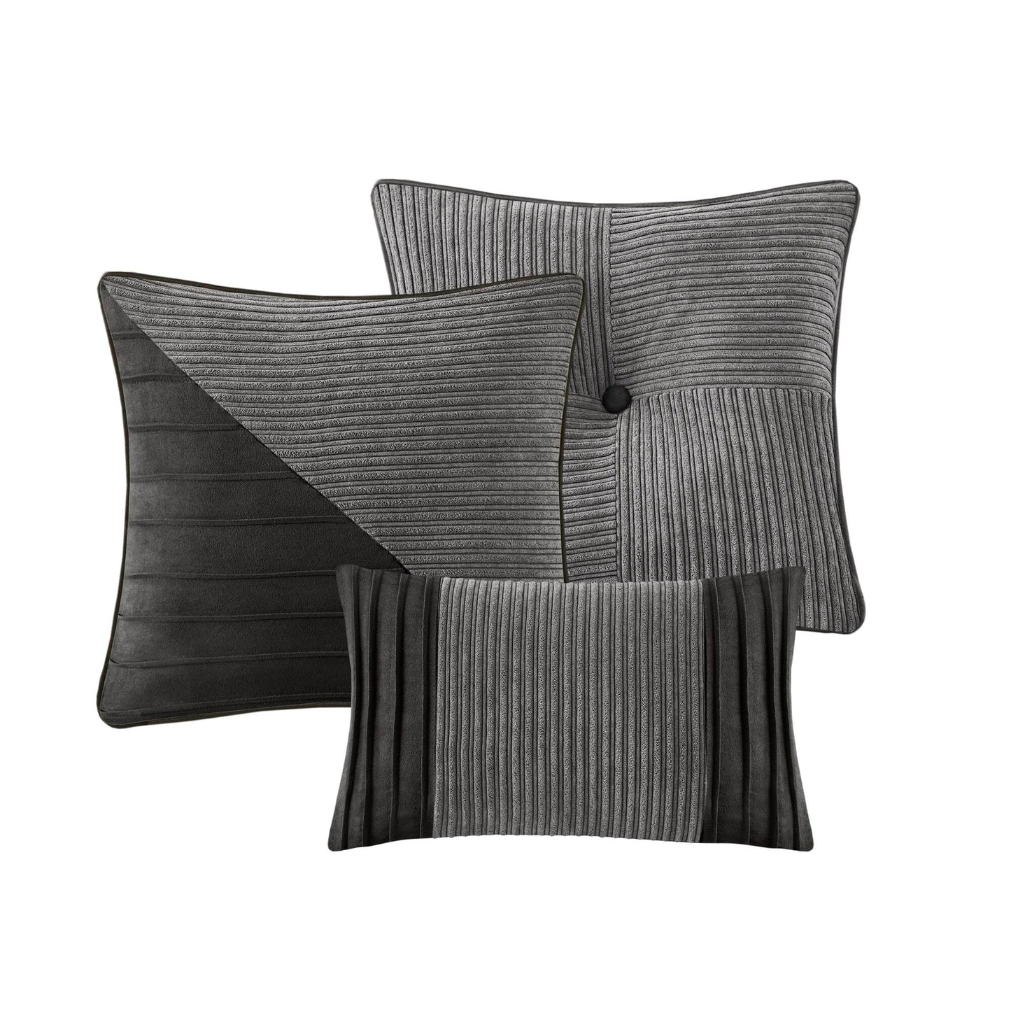 Cal King Grey Micro Corduroy Comforter Set 7 Piece