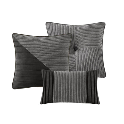 Cal King Grey Micro Corduroy Comforter Set 7 Piece