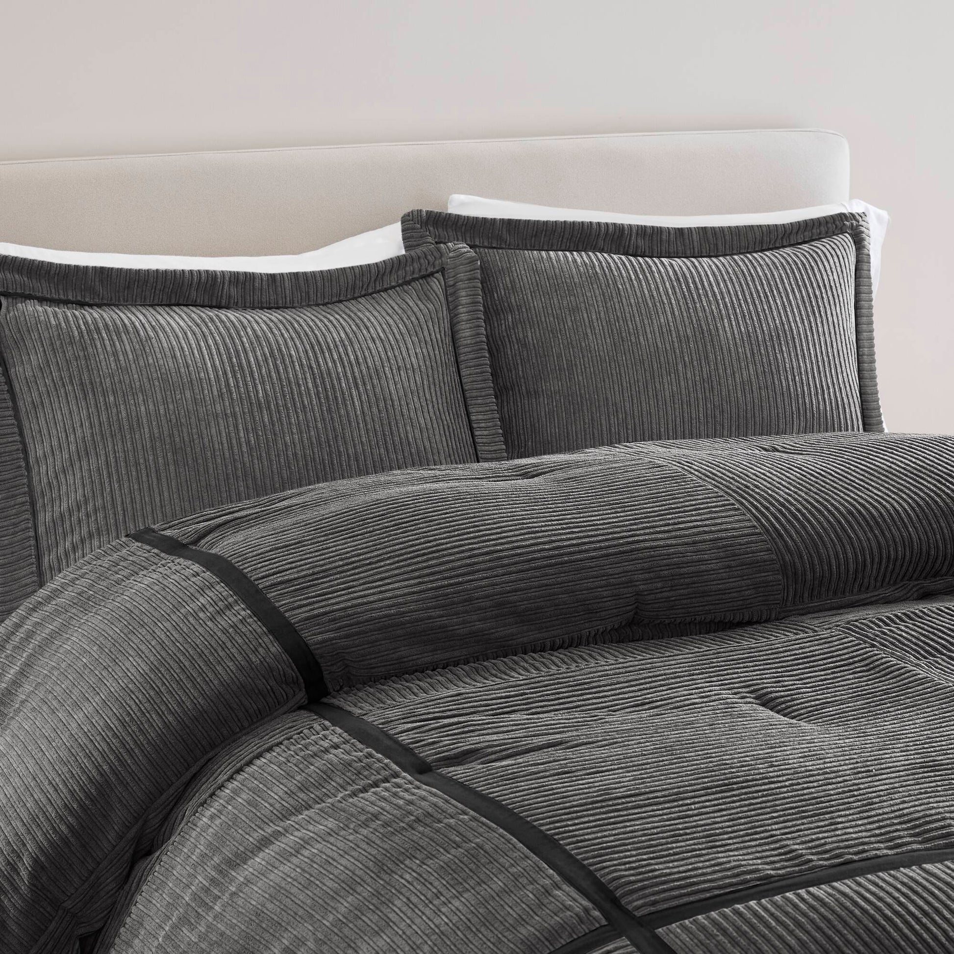 Cal King Grey Micro Corduroy Comforter Set 7 Piece