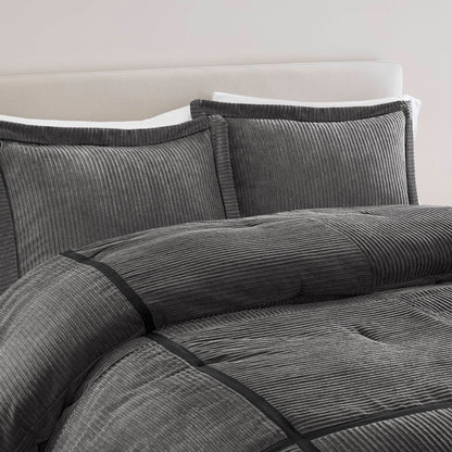 Cal King Grey Micro Corduroy Comforter Set 7 Piece