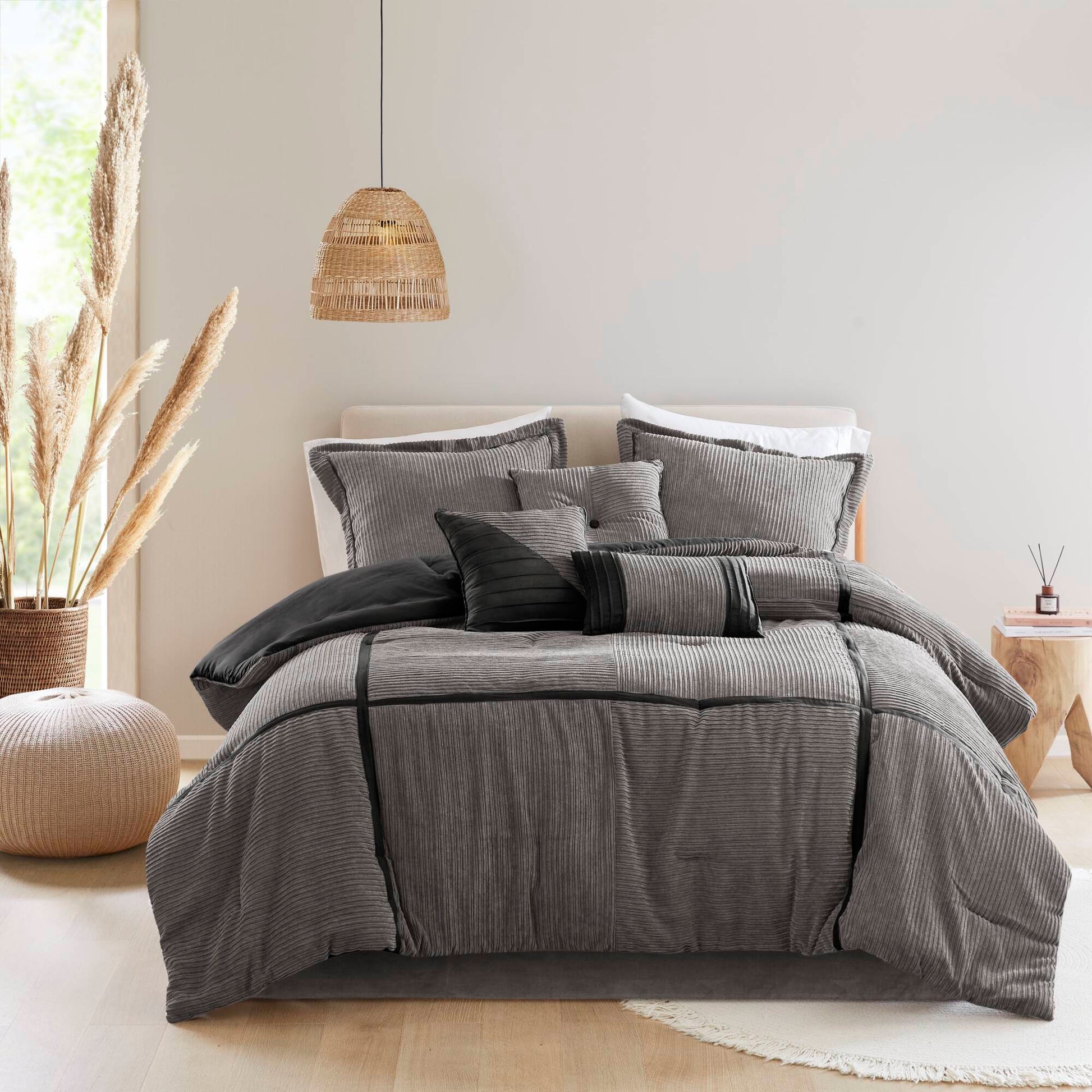 7 Piece Micro Corduroy Comforter Set Grey Cal King