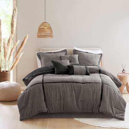 7 Piece Micro Corduroy Comforter Set Grey Cal King