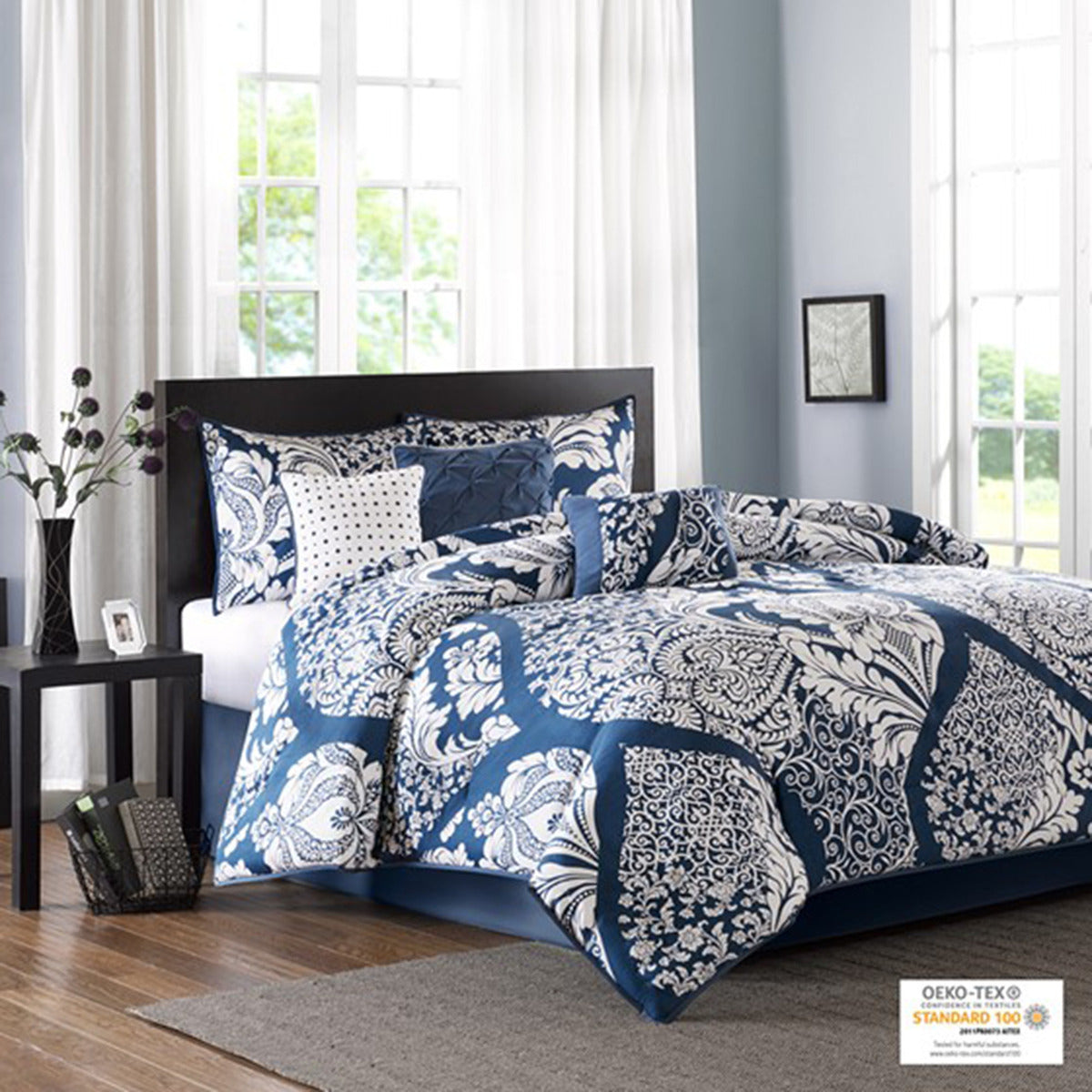 King Size Indigo Polyester Comforter Set