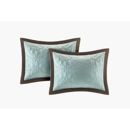 9 Piece Blue Queen Charmeuse Comforter Set