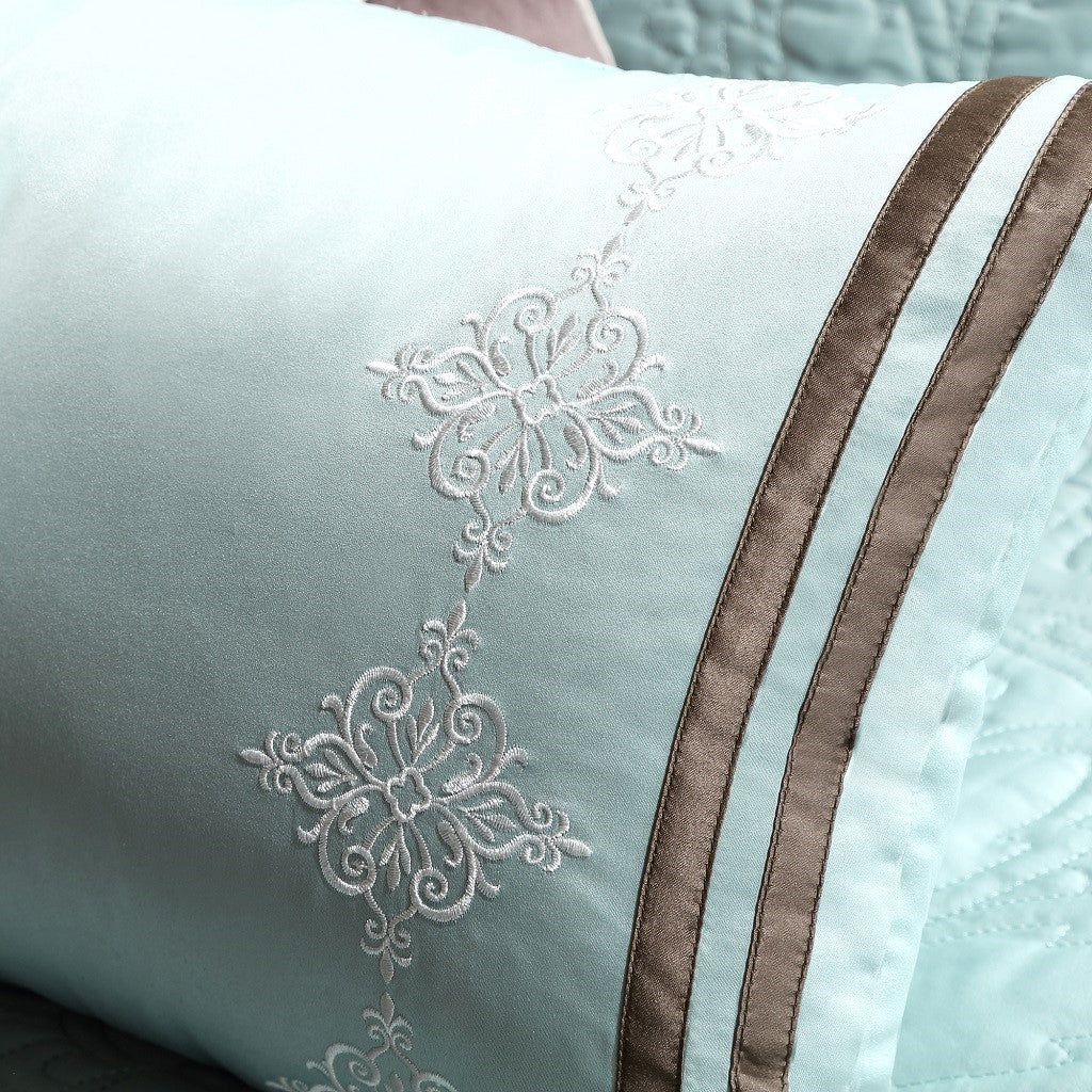 9 Piece Blue Queen Charmeuse Comforter Set