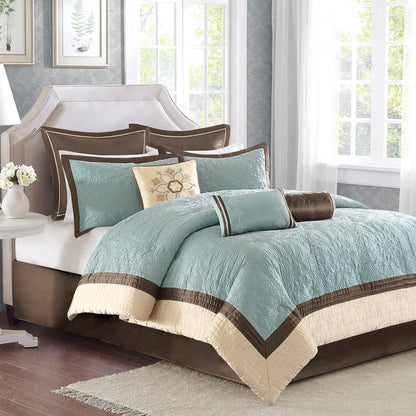 9 Piece Charmeuse Comforter Set Blue Queen