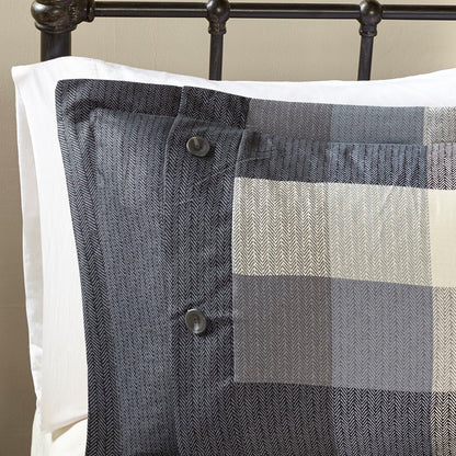 Queen Grey Polyester Comforter Set with Plaid Pattern and Shams